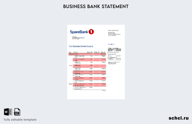 цифровая загрузка выписки со счета фирмы Sparebank Шаблон в формате Word и PDF
